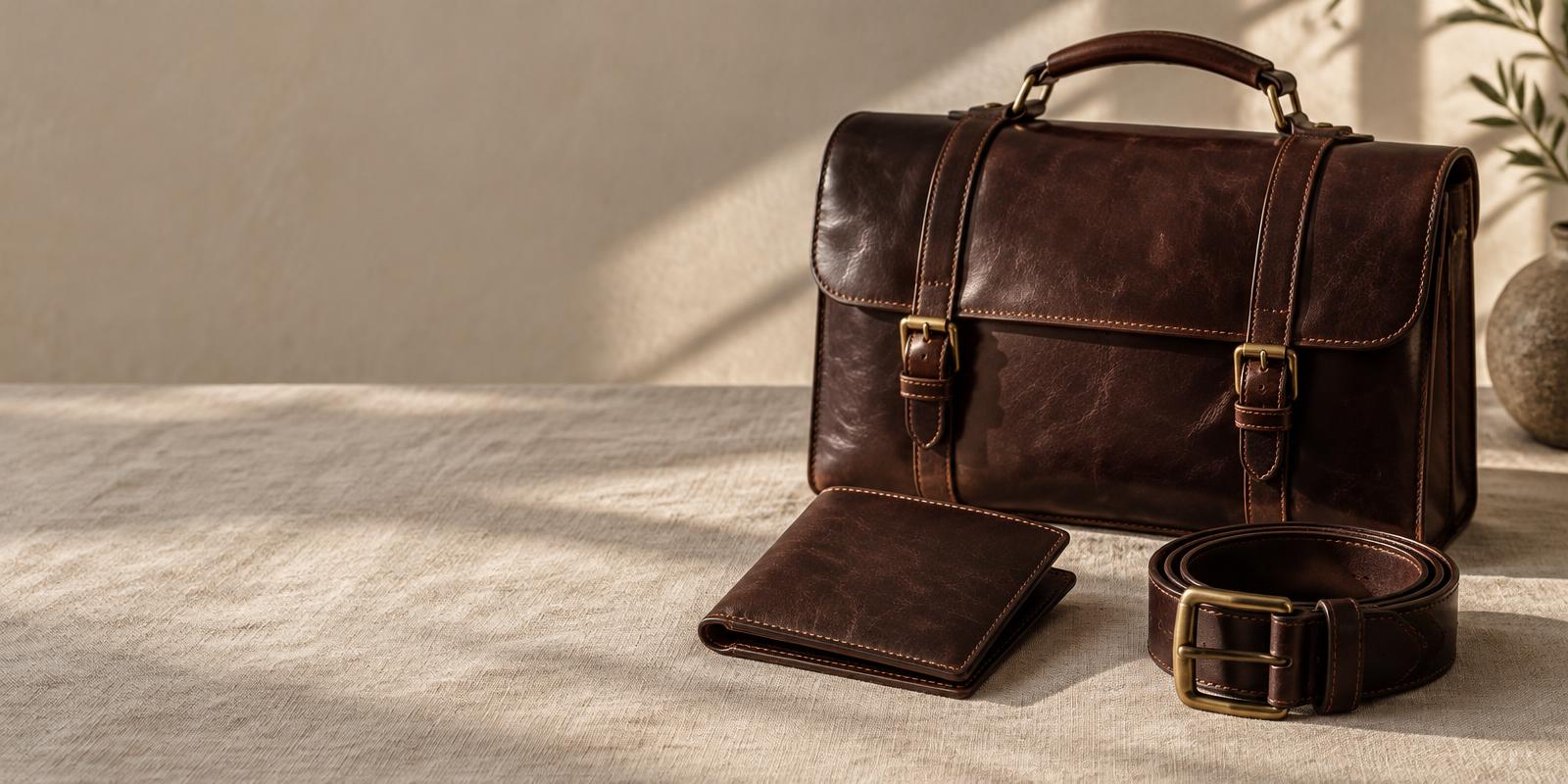 Brown leather briefcase, wallet and belt by M Brothers Leather